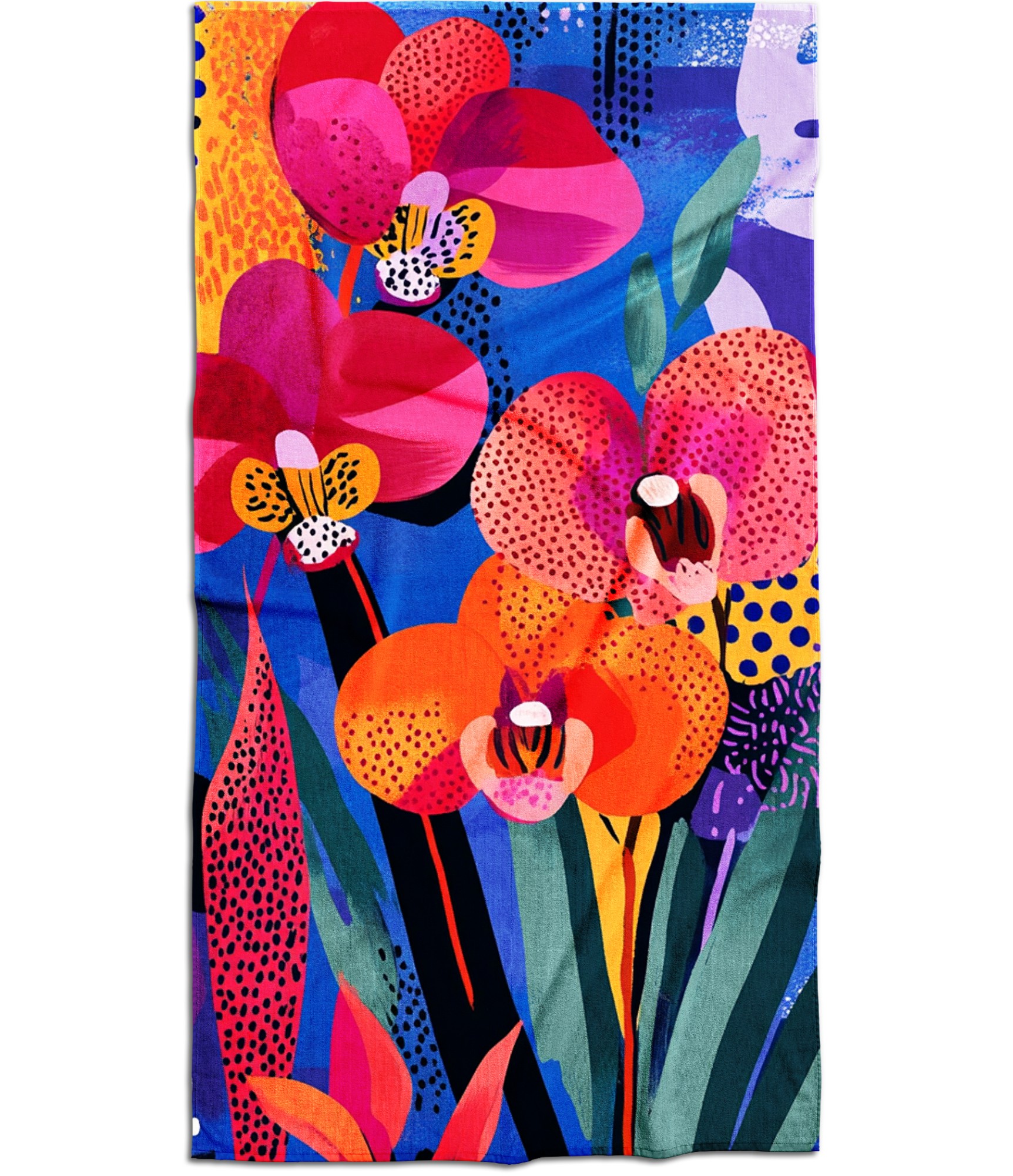 rankšluostis su spauda gėlės orchidėjos