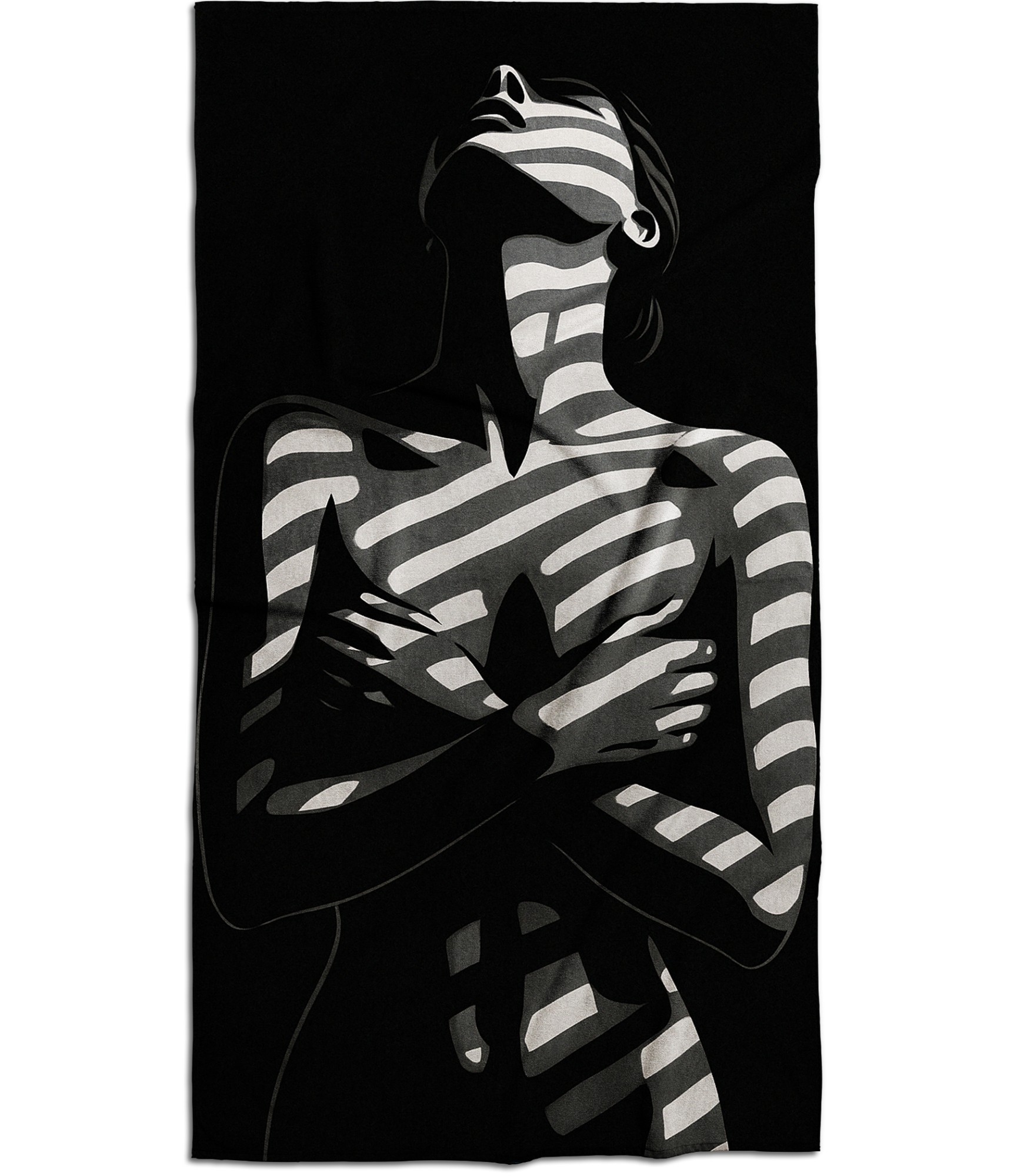 paplūdimio rankšluostis juoda balta mergina