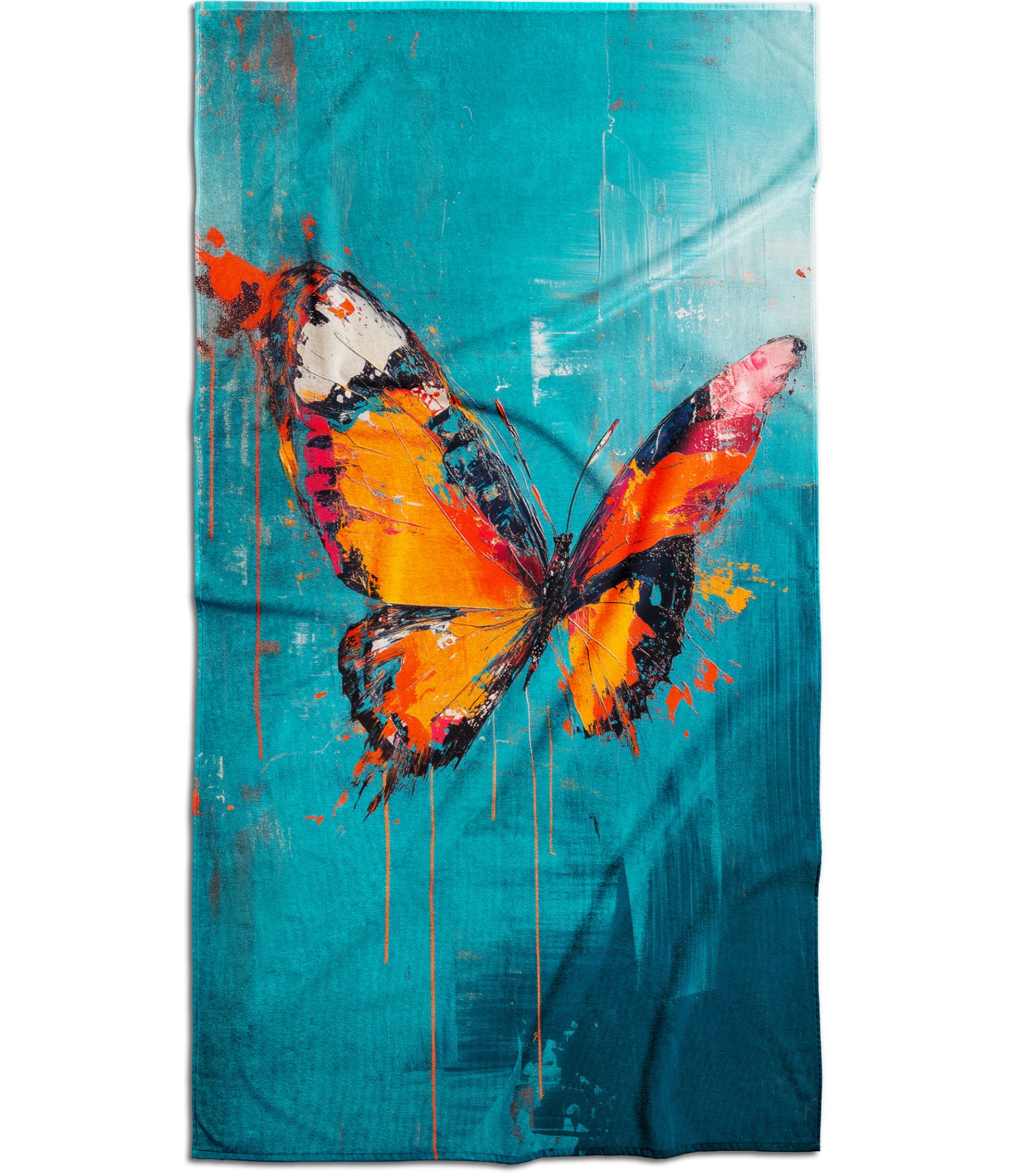 mėlynas rankšluostis ir drugelis