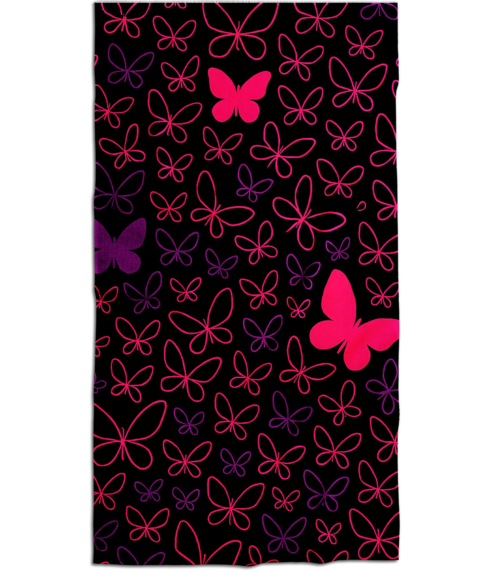 juodas ranksluostis su drugeliais