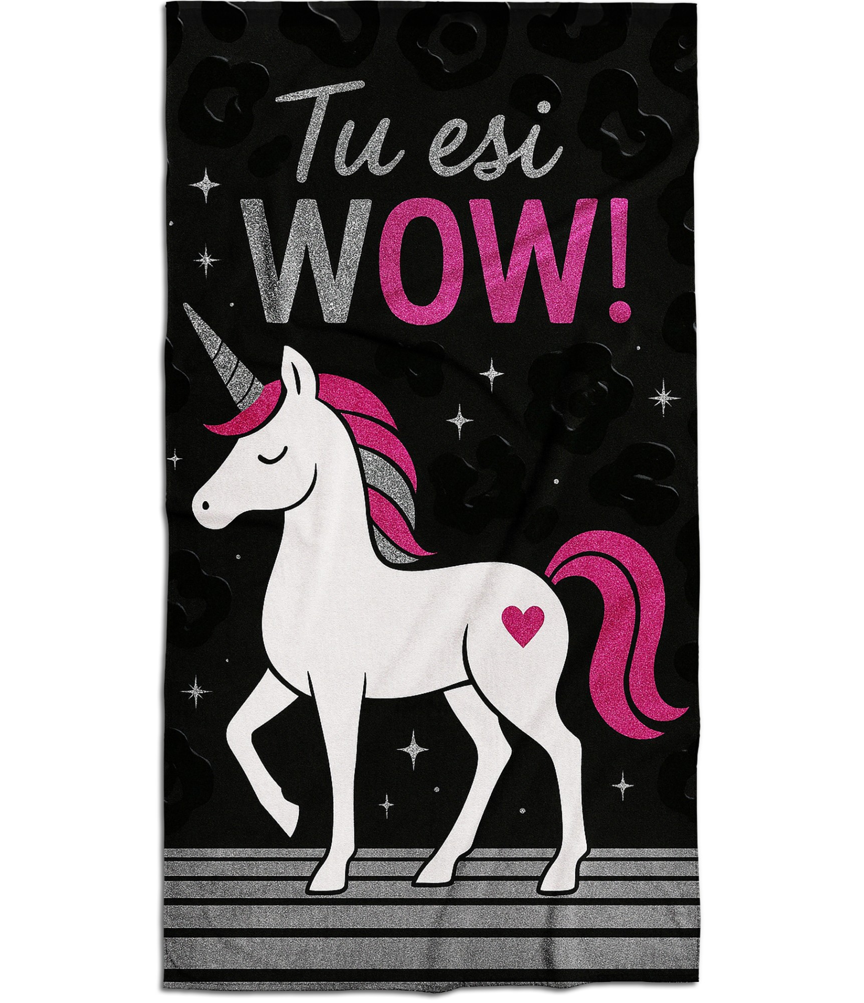 Melns pludmales dvielis Tu Esi Wow 25-TW-116 2 juodas ranksluostis su uzrasu wow 2