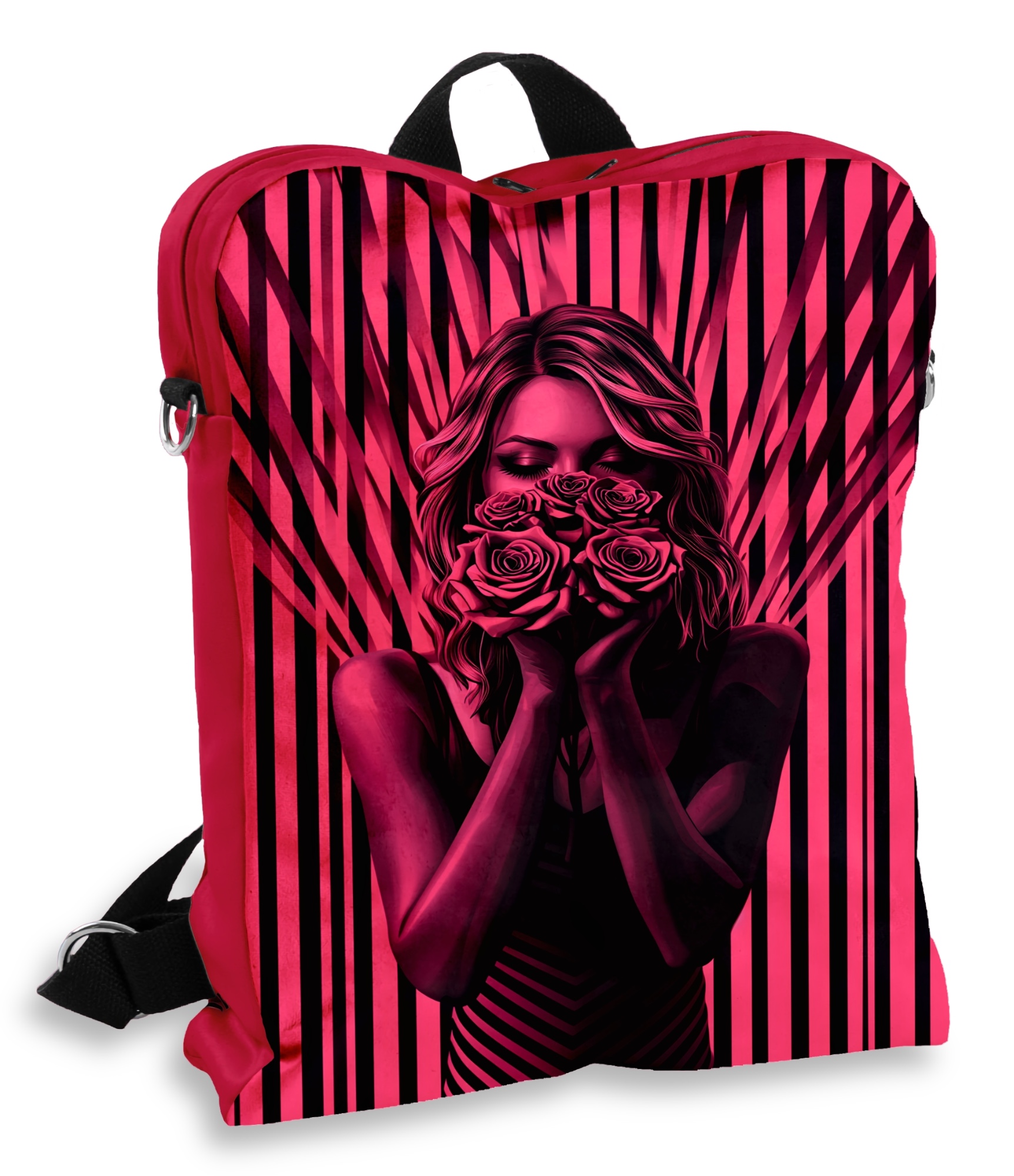 talpi rožinė kuprinė su moters atvaizdu