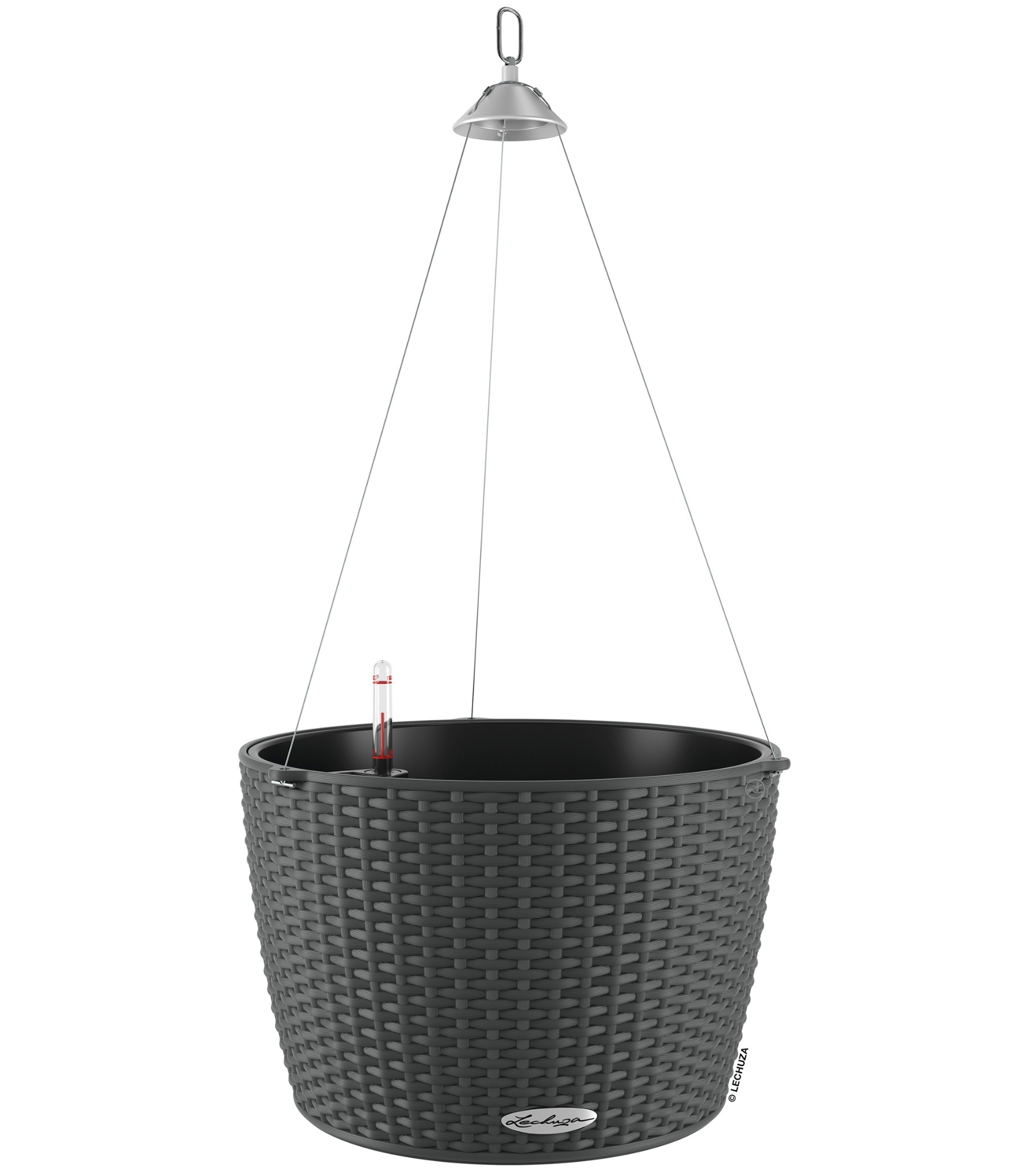 pilkas pakabinamas vazonas lechuza