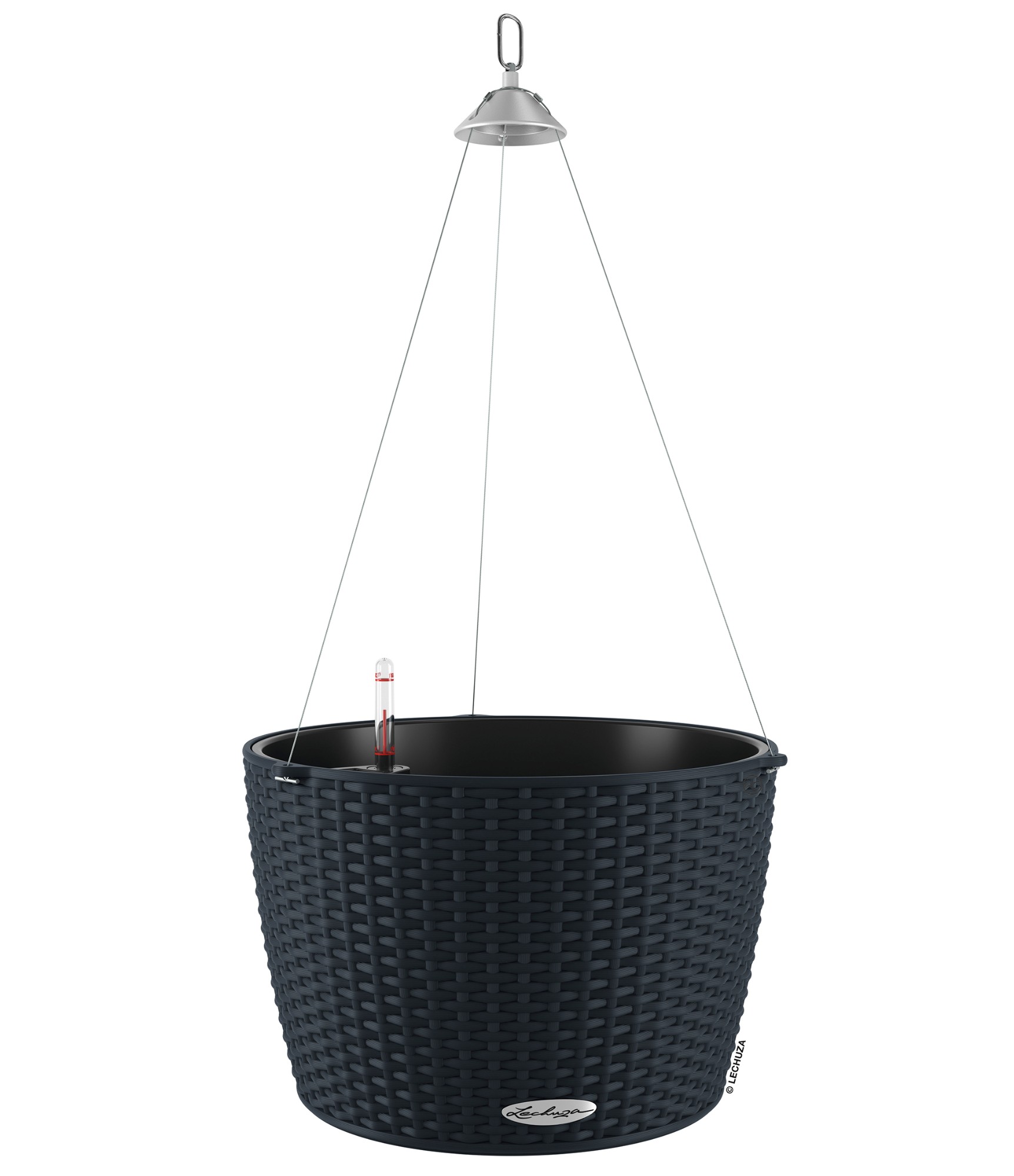 juodas pakabinamas vazonas lechuza