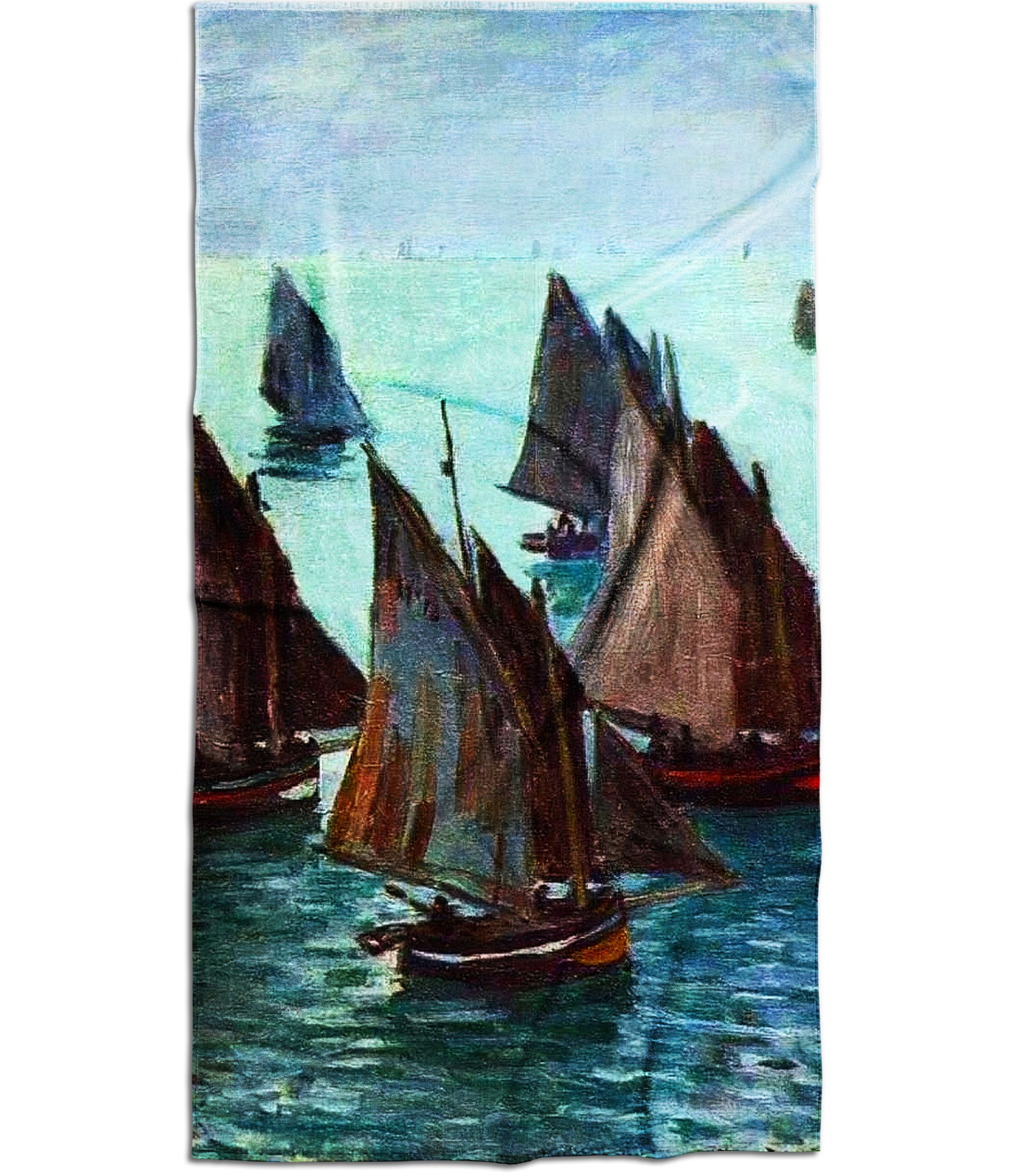 vasariškas rankšluostis su laivais ir jūra