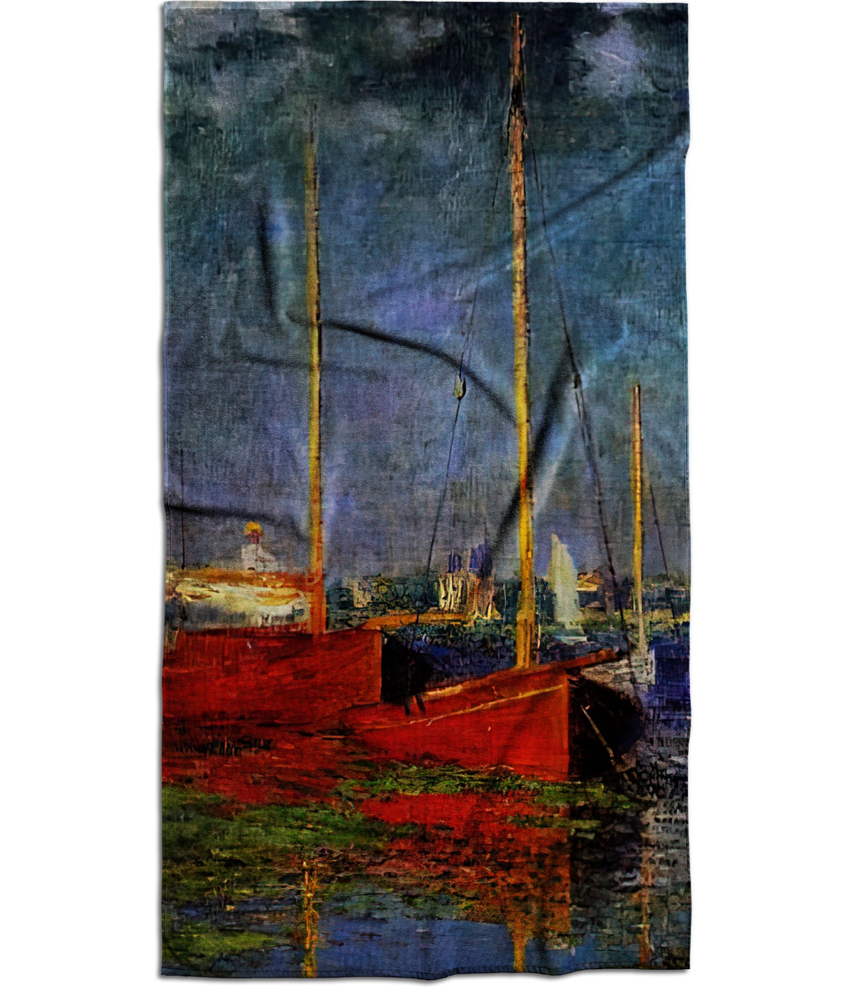 spalvotas rankšluostis su laivais