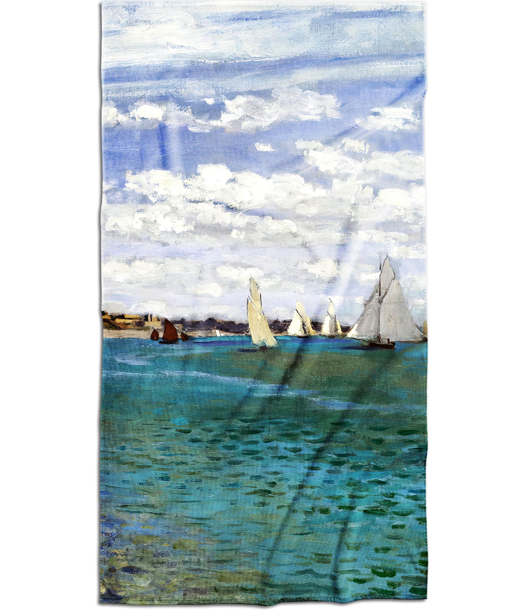 šviesiai mėlynas rankšluostis su laivais