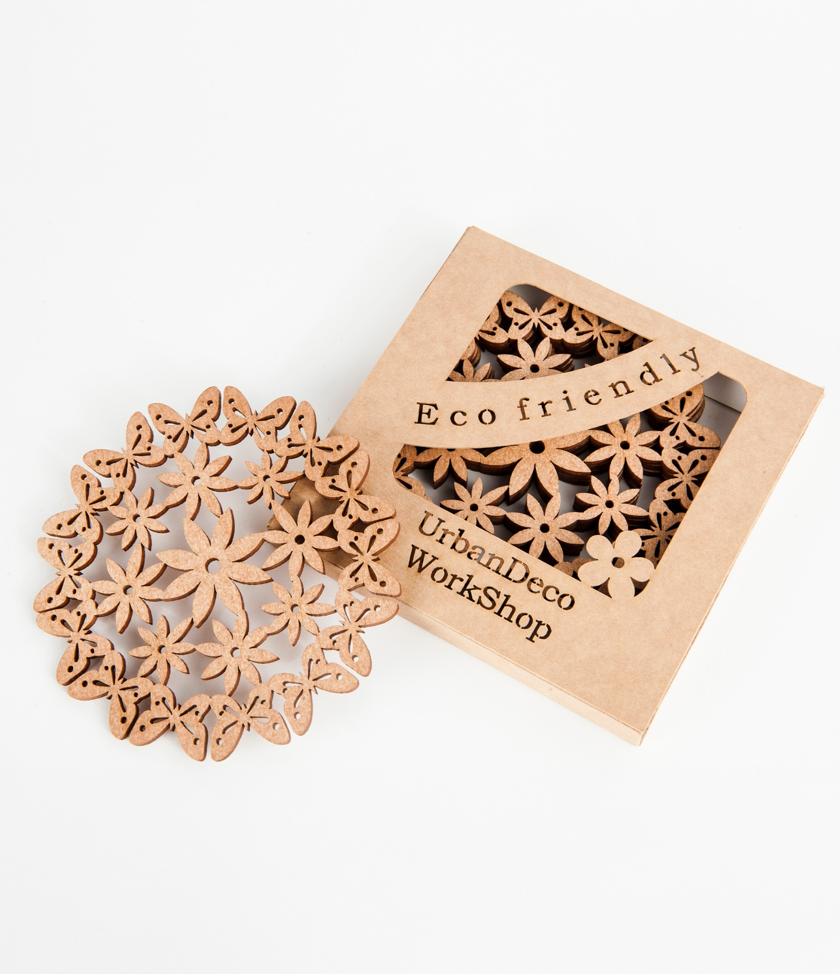 mediniai padėkliukai rinkinys su gėlėmis O2