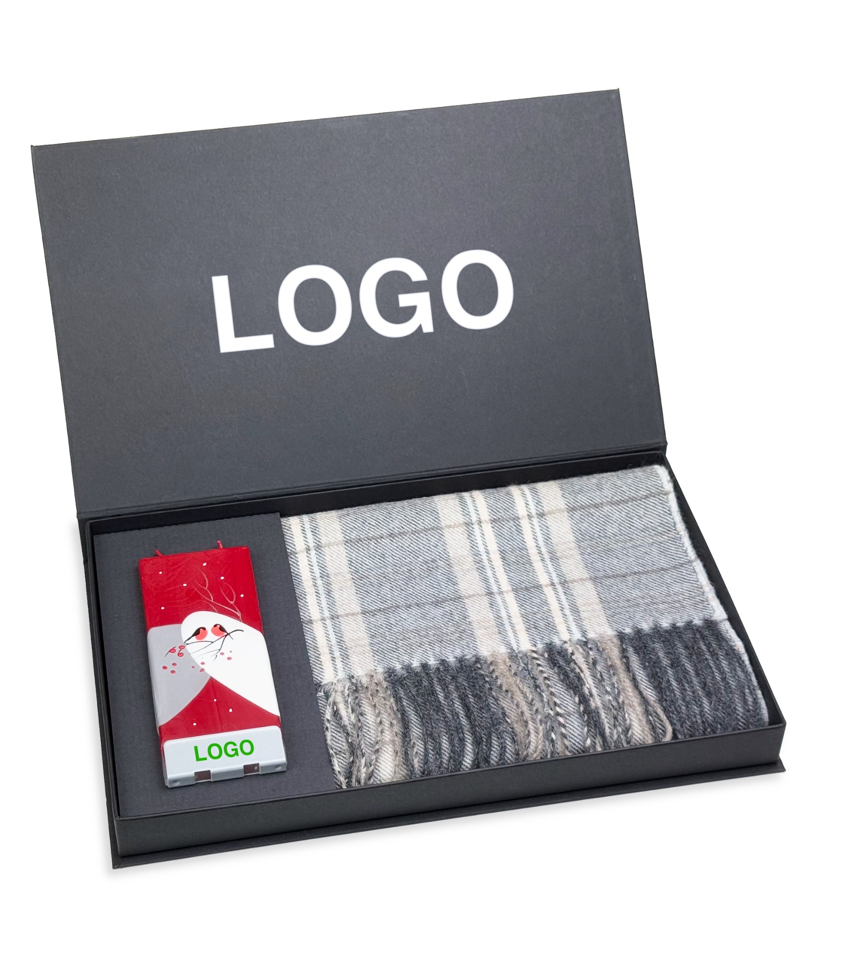 Kalėdinės verslo dovanos: prabangus alpakos šalikas su žvake