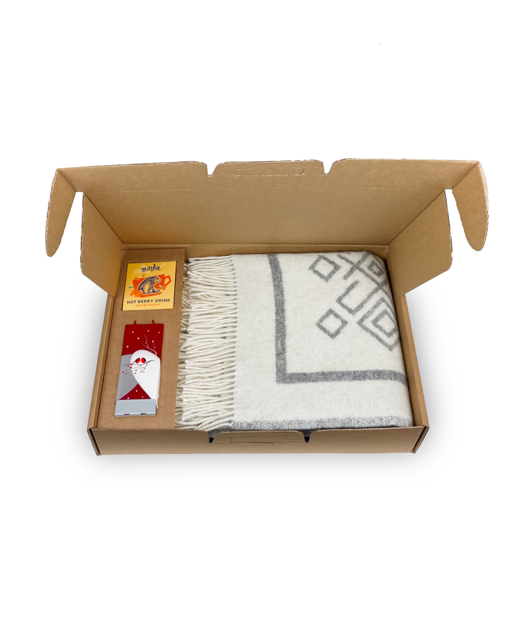 vilnonis pledas kalėdinė žvakė ir arbata kalėdinis rinkinys