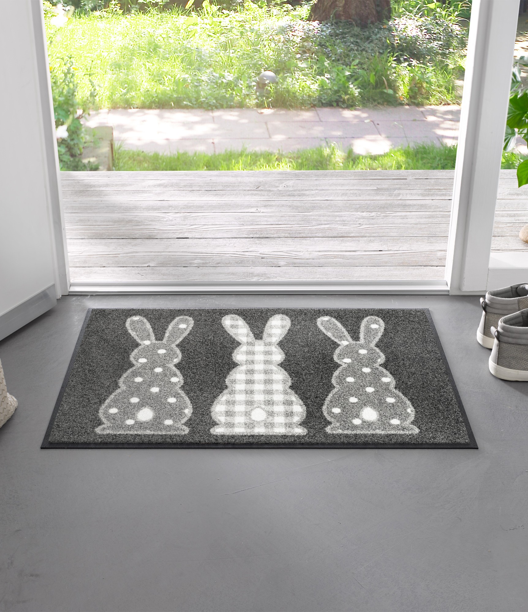 pilkas durų kilimėlis kiškiai wash+dry