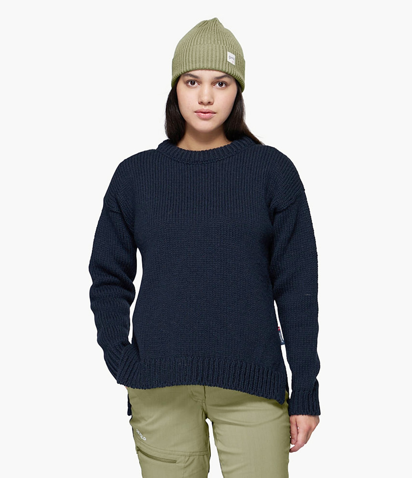 Tamsiai mėlynas megztinis moterims