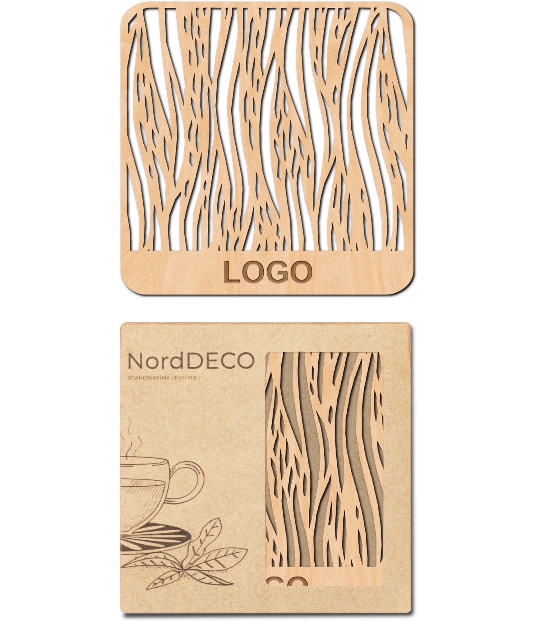 Stalo padėkliukai H10 su logo ir ekologiška dėžutė