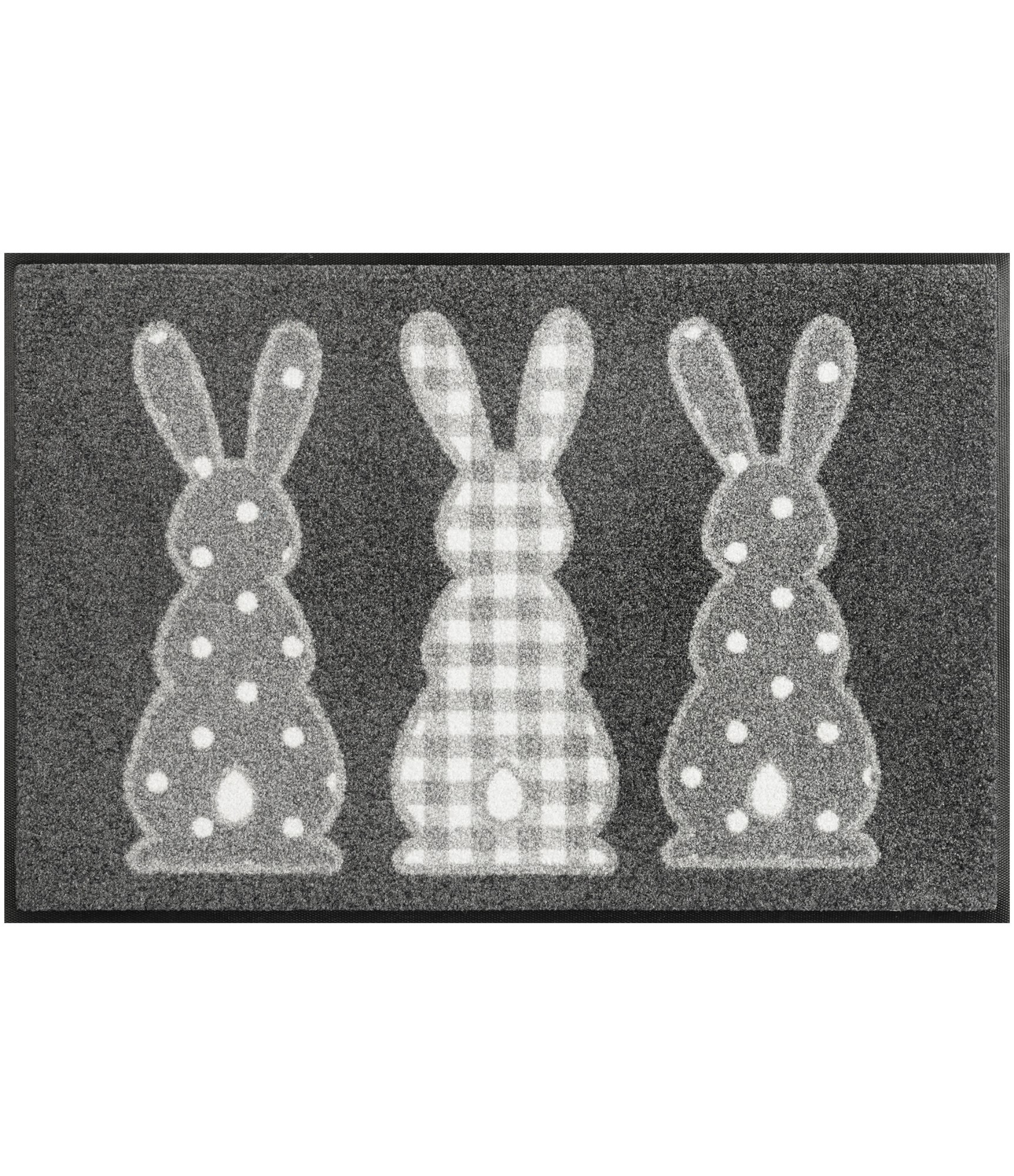 Pelēks durvju paklājiņš ar zaķiem Bunny Trio
