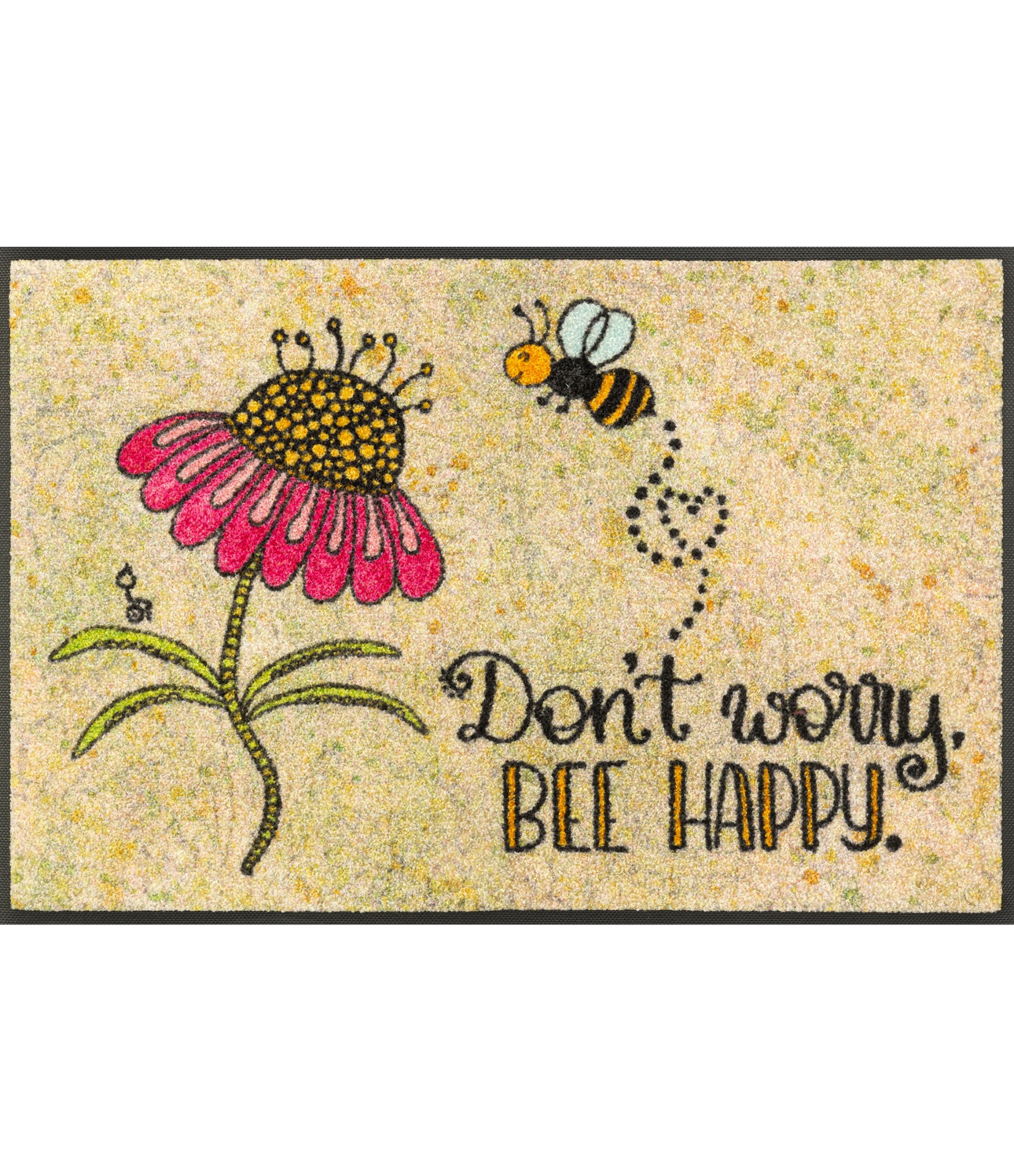 Durvju paklājiņš ar ziedu Don't worry Be Happy